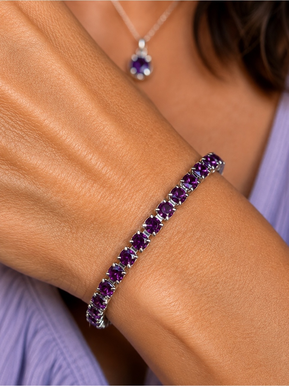 Handcrafted bracelet with sparkly amethyst Swarovski crystal